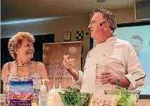  ?? PHOTOS: FAIRFAX NZ; SUPPLIED ?? Left: White Tie general manager Katie Duncan st Somerset Retirement Village. Above: Simon Gault assembling a caesar salad during a live cooking demonstrat­ion at Pinesong. Right: Andrew Gibson of Ryman Healthcare with one of the new menus.