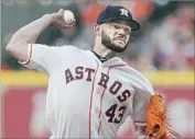  ?? Bob Levey Getty Images ?? LANCE McCULLERS JR. has been especially good at home, which is where he will pitch Friday.