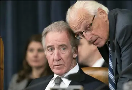  ?? J. SCOTT APPLEWHITE — THE ASSOCIATED PRESS ?? Rep. Richard Neal, D-Mass., left, the ranking member of the Ways and Means Committee, confers with Rep. Bill Pascrell, D-N.J., during the markup process of the GOP’s far-reaching tax overhaul Monday on Capitol Hill in Washington.