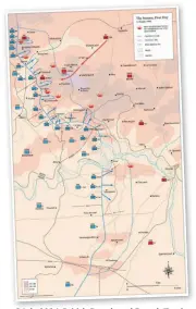  ??  ?? 1 July 1916: British Fourth and French Tenth Armies opening attacks. Note the locations of mine explosions, triggered two minutes before H-Hour. (themaparch­ive.com)