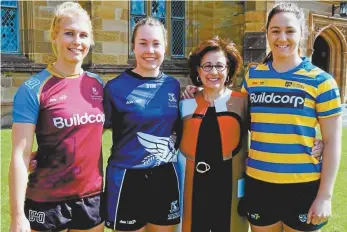  ?? Buildcorp ?? Josephine Sukkar (second from right) at the season launch of the 2019 University Sevens Series.