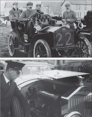  ?? PICTURES: GETTY IMAGES ?? POWERING ON: From top, a 20-horsepower Rolls-Royce, which was runner-up in a 1905 Internatio­nal Tourist Trophy (TT) race in the Isle of Man – seated in the back seat is company co-founder Charles Stewart Rolls; a chauffeur tinkers with the engine of a Rolls-Royce, circa 1940.