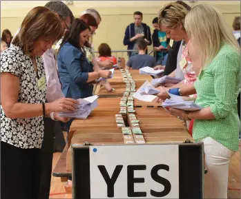  ??  ?? Counting the votes at the Redeemer Centre in Dundalk.