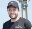  ?? — AFP ?? Franky Zapata poses for the press after his failed attempt to fly across the Channel standing on a jet-powered “flyboard” on July 25 in Boulogne-surmer, northern France.