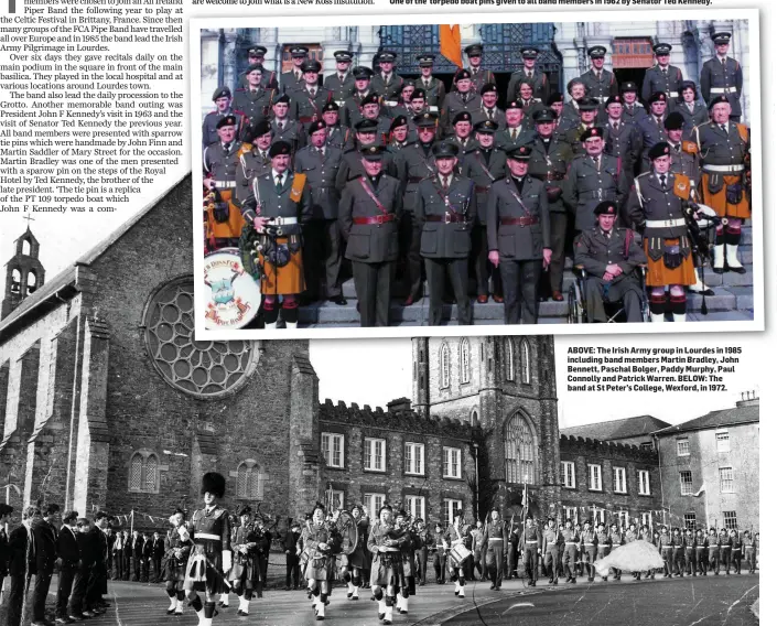  ??  ?? ABOVE: The Irish Army group in Lourdes in 1985 including band members Martin Bradley, John Bennett, Paschal Bolger, Paddy Murphy, Paul Connolly and Patrick Warren. BELOW: The band at St Peter’s College, Wexford, in 1972.