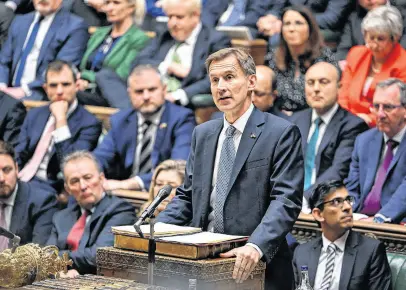  ?? REUTERS ?? Britain’s Chancellor of the Exchequer Jeremy Hunt gives Autumn Statement at the House of Commons in London, Britain, Nov. 17.