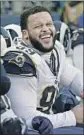  ?? John Froschauer Associated Press ?? AARON DONALD is not at the start of Rams training camp for the second year in a row.