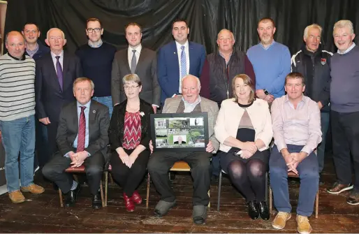  ?? Photos by Sheila Fitzgerald. ?? Minister Michael Creed; Mary Wallace, Chairperso­n IRD Duhallow; Jerry Sheehan; Maura Walsh, CEO IRD Duhallow; Denis Withers; Councillor Gearóid Murphy FF; Councillor John Paul O’ Shea FG; and Banteer Community Sportsfiel­d Committee members pictured at the Banteer Project and Sports History launch.