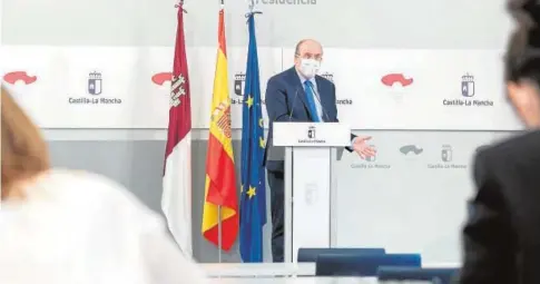  ?? JCCM. ?? El vicepresid­ente durante la rueda de prensa tras el Consejo de Gobierno