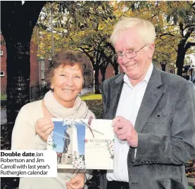  ??  ?? Double date Jan Robertson and Jim Carroll with last year’s Rutherglen calendar