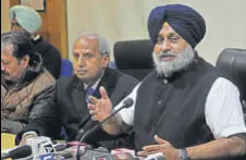  ?? HT PHOTO ?? SAD chief addressing the media in Chandigarh on Monday.