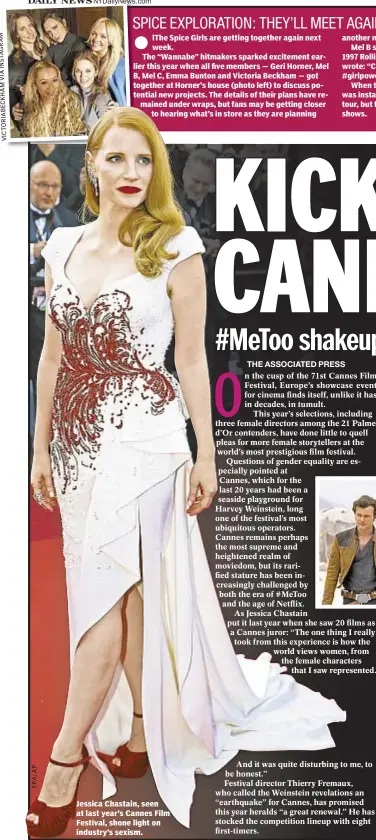  ??  ?? Jessica Chastain, seen at last year’s Cannes Film Festival, shone light on industry’s sexism.