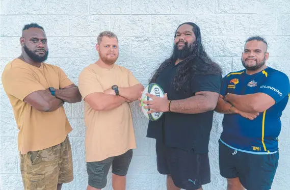  ?? ?? Deaf rugby players (left to right) Paul Thaiday, Royden Chatfield, Shadrach Sales-graham and Robert Dalton train in Townsville. Picture: Clancy Blacklock TDRU Media