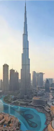  ?? GIUSEPPE CACACE/AFP VIA GETTY IMAGES ?? The Burj Khalifa towers over Dubai’s skyline at sunset on Feb. 9, 2021.