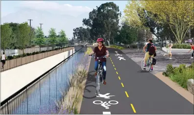  ?? IMAGE COURTESY OF CITY OF MONTCLAIR ?? City leaders are considerin­g a 3-mile project along the San Antonio Creek flood-control channel in Montclair. On one side would be a trail for walking made of decomposed granite. On the other side, a paved bikeway would be built.