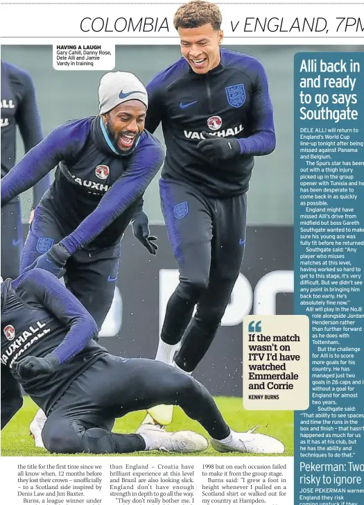  ??  ?? HAVING A LAUGH Gary Cahill, Danny Rose, Dele Alli and Jamie Vardy in training