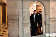  ?? AP PHOTO BY SUSAN WALSH ?? House Speaker Paul Ryan of Wis., walks up a flight of stairs as he arrives at his office on Capitol Hill in Washington, Wednesday.