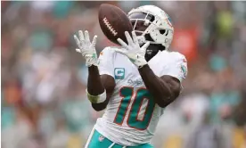  ?? ?? Miami’s Tyreek Hill has emerged as a Most Valuable Player candidate during a historic season with the Dolphins. Photograph: Patrick Smith/Getty Images