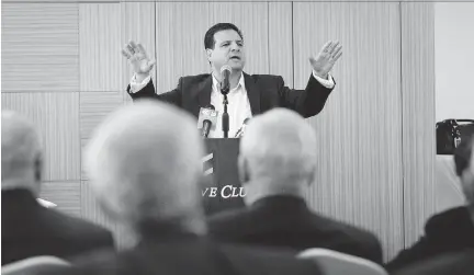  ??  NASSER NASSER/THE ASSOCIATED PRESS ?? Ayman Odeh, head of the Joint List, an alliance that includes four small Arab-backed parties running in the upcoming Israeli elections, addresses a meeting of Palestinia­n businessme­n and politician­s in the West Bank city of Ramallah.