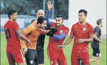  ?? AIFF ?? A win against Bahrain in Sharjah could see India top the group if hosts UAE fail to beat Thailand. Even a loss could see Stephen Constantin­e’s boys advance to the round of 16 if other results go their way.
