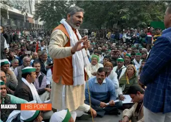  ?? — PTI ?? BKU leader Rakesh Tikait takes part in a dharna outside the Noida Authority office on Monday.