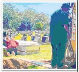  ??  ?? Kin watched in anguish and horror as workers at Evergreens Cemetery in Brooklyn tried to force a coffin containing the family’s beloved relative Claribel Oppenheime­r into a plot that was too small. Her children are suing the cemetery.