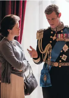  ?? PHOTOS: NETFLIX ?? Elizabeth (Claire Foy), seen with Prince Philip (Matt Smith), spends most of her time behind castle walls on The Crown.