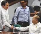  ??  ?? SENATOR Richard J. Gordon greets former president Benigno S.C. Aquino III at the Senate inquiry into the Dengvaxia controvers­y.