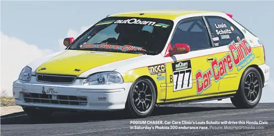  ?? Picture: Motorsport­media.com ?? PODIUM CHASER. Car Care Clinic’s Louis Scholtz will drive this Honda Civic in Saturday’s Phakisa 200 endurance race.