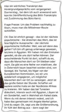  ??  ?? In diesem Raum ( links), dem Haerdtl- Zimmer im Kanzleramt, führte Christian Kern das Hintergrun­dgespräch, das sich indirekt auch um den ÖVP- Kanzlerkan­didaten Kurz drehte. Das Gespräch wurde wörtlich protokolli­ert ( Faksimile unten).