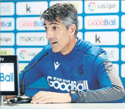  ?? FOTO: REAL SOCIEDAD ?? Imanol Alguacil durante la rueda de prensa virtual previa al partido de mañana ante el Getafe