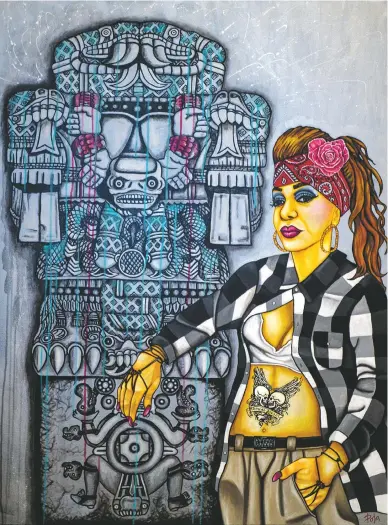  ??  ?? Póla López, Coatlicue and Chola (2018), acrylic on canvas