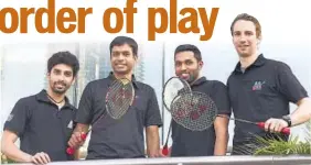  ?? PTI ?? P Gopichand (2nd from left) with Mumbai Rockets players Gurusaidut­t, HS Prannoy and Mathias Boe.