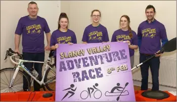  ??  ?? Pictured at the launch of the Slaney Valley Adventure Race, which will take place of February 8, in Bree village, were, from left: Edward Galavan; Laura Banville; Meadhbh O’Brien; Alannah Wogan