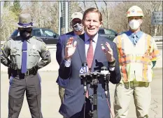  ?? Peter Hvizdak / Hearst Connecticu­t Media ?? U.S. Sen. Richard Blumenthal, at a news conference Monday, is demanding that tech companies upgrade GPS apps such as Waze, Google Maps and Apple Maps to direct trucks away from limited-access highways, including the Merritt and Wilbur Cross parkways, at the DOT Fleet Garage by the Wilbur Cross Parkway in New Haven.