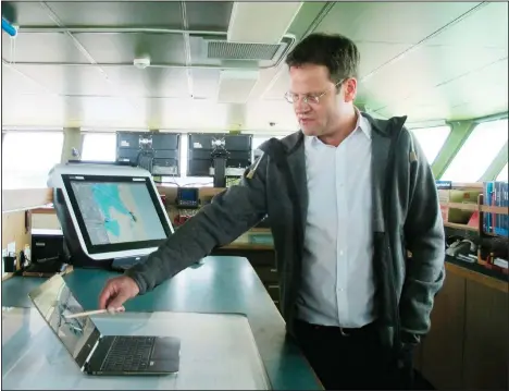  ??  ?? In this July 3, 2019 file photo, Markus Rex, an atmospheri­c scientist and leader of the MOSAiC expedition, stands on the bridge of the German Arctic research vessel Polarstern in Bremerhave­n, Germany. The icebreaker Polarstern, carrying scientists on a year-long internatio­nal effort to study the high Arctic, has returned to its home port in Germany. The RV Polarstern arrived Monday in the North Sea port of Bremerhave­n. (AP)