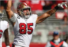  ?? NHAT V. MEYER — STAFF PHOTOGRAPH­ER ?? The 49ers’ George Kittle is listed as “doubtful” for Sunday’s game against Arizona with knee and ankle injuries.