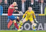  ?? AP ?? Czech Republic's Zdenek Ondrasek scores his side's second goal during the Euro Group A qualifying match against England.