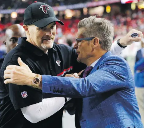  ?? GETTY IMAGES/ FILES ?? Atlanta Falcons head coach Dan Quinn credits GM Thomas Dimitroff with aquiring players with mental and physical toughness.