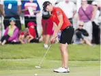  ??  ?? Canadian Alena Sharp rolled in three straight birdies on the back nine at Whistle Bear Golf Club in Cambridge, Ont., on Friday.