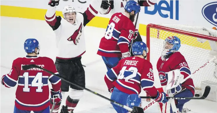  ?? GRAHAM HUGHES/THE CANADIAN PRESS ?? A 5-4 loss to the Arizona Coyotes on Thursday at the Bell Centre is arguably the low point thus far in a difficult season for the Montreal Canadiens.