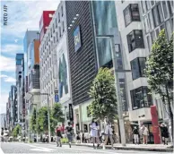  ?? ?? The most expensive location in the 2021 survey, an area facing Tokyo’s lavish Ginza shopping street, was priced at 42.24 million yen ($309,156) per square metre.