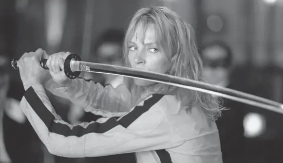  ??  ?? Uma Thurman in 2003’s Kill Bill Vol. 1. The score was composed by hip-hop star RZA, who also did Jim Jarmusch’s Ghost Dog: Way of the Samurai.