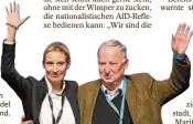  ??  ?? Das neue Spitzentea­m der AFD: Alice Weidel und Alexander Gauland. Foto: dpa