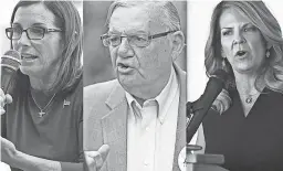  ?? ARIZONA REPUBLIC ?? Republican candidates for U.S. Senate (from left) Martha McSally, Joe Arpaio and Kelli Ward.