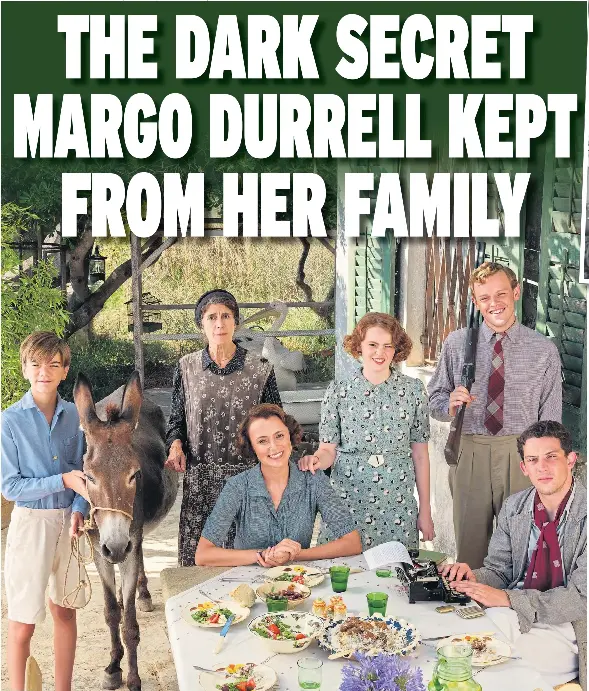  ?? Pictures: ESTATE OF GERALD DURRELL; DURRELL/BREEZE FAMILY; ITV ?? IDYLL: ITV’s The Durrells, starring Daisy Waterstone as Margo (third from right and in real life, inset above) with Keeley Hawes as Louisa and her sons