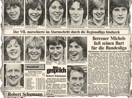  ?? AUSRISS: ULF MIDDENDORF ?? So berichtete die Ð am Montag, den 17. März 1980, über den Aufstieg des VfL Oldenburg in die Bundesliga. „Der VfL marschiert­e im Sturmschri­tt durch die Regionalli­ga hindurch“heiß es zwischen den Gesichtern des Erfolgs.