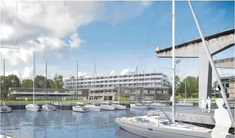  ?? FOTO: PR ?? So könnte es aussehen, das Fünf-Sterne-Hotel auf dem Bodan-Areal, das sich zwischen Strandbad und Wohnbebauu­ng einfügen soll.