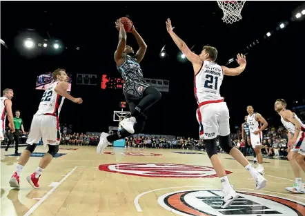  ?? GETTY IMAGES ?? Armani Moore leaps towards the basket during the Breakers’ impressive win over the Adelaide 36ers.