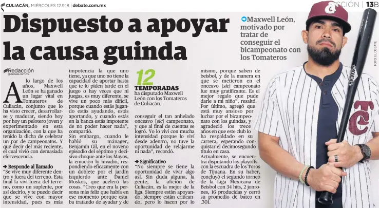  ??  ?? ha disputado Maxwell León con los Tomateros de Culiacán.